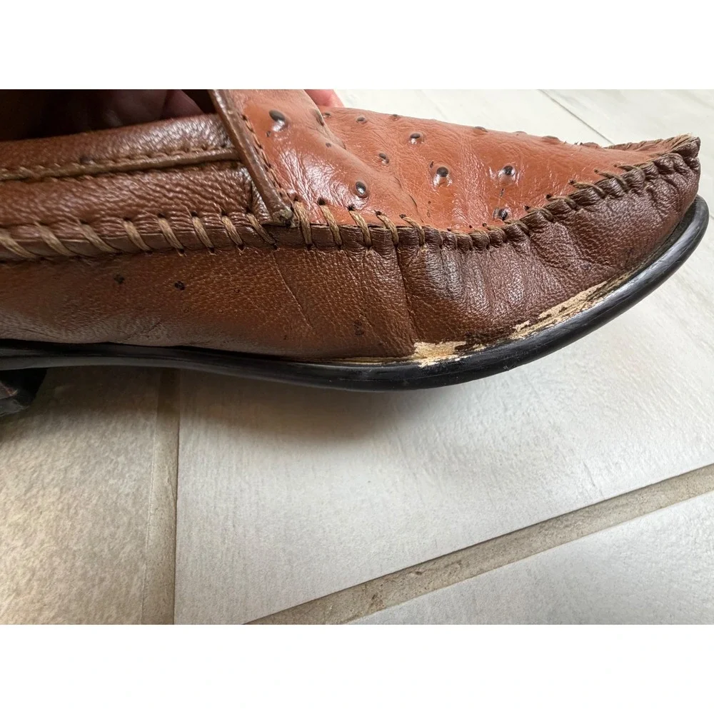 Vintage Bernini Beverly Hills Brown Ostrich Leather Loafers  display picture 3
